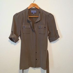 Taupe/Beige button down 100% Silk